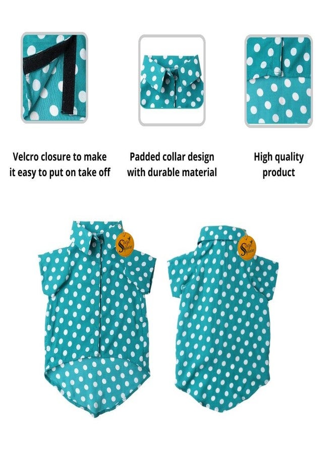 سايج سكوير قميص كلاب مطبوع عليه رسومات مربعة جريئة، قميص كلاب عصري، فائق النعومة وخفيف الوزن، ملابس كلاب مريحة وجيدة التهوية، زي عصري (مقاس متوسط - 18 بوصة) (أزرق سماوي منقط) - Image 4